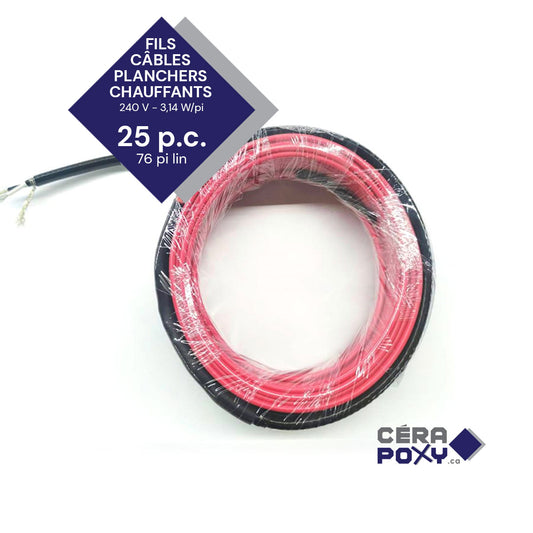 Fil câble chauffant plancher 23 pieds carrés 76 pieds linéaires 3 slots 240v