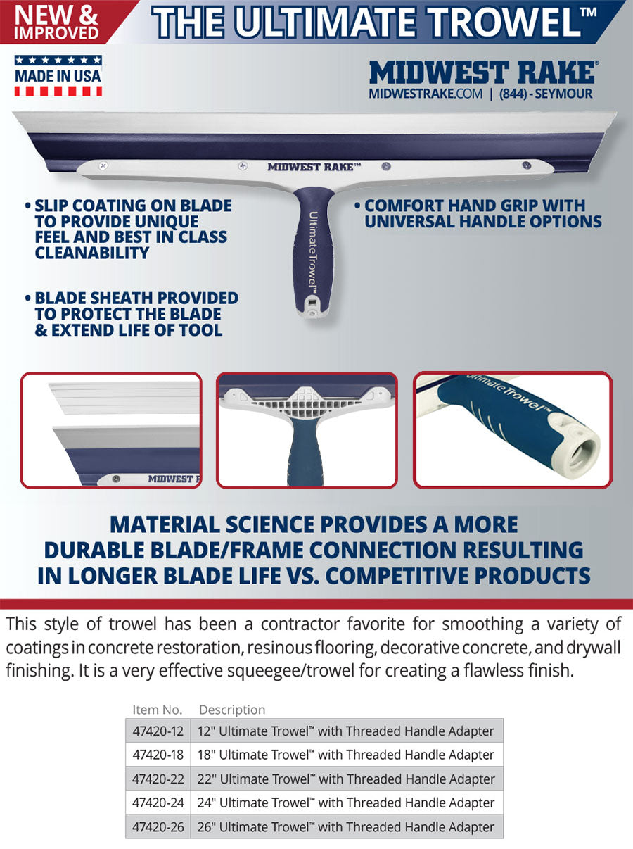 Ultimate Trowel - Truelle avec adaptateur de manche fileté de Seymour Midwest 18 po et 24 po