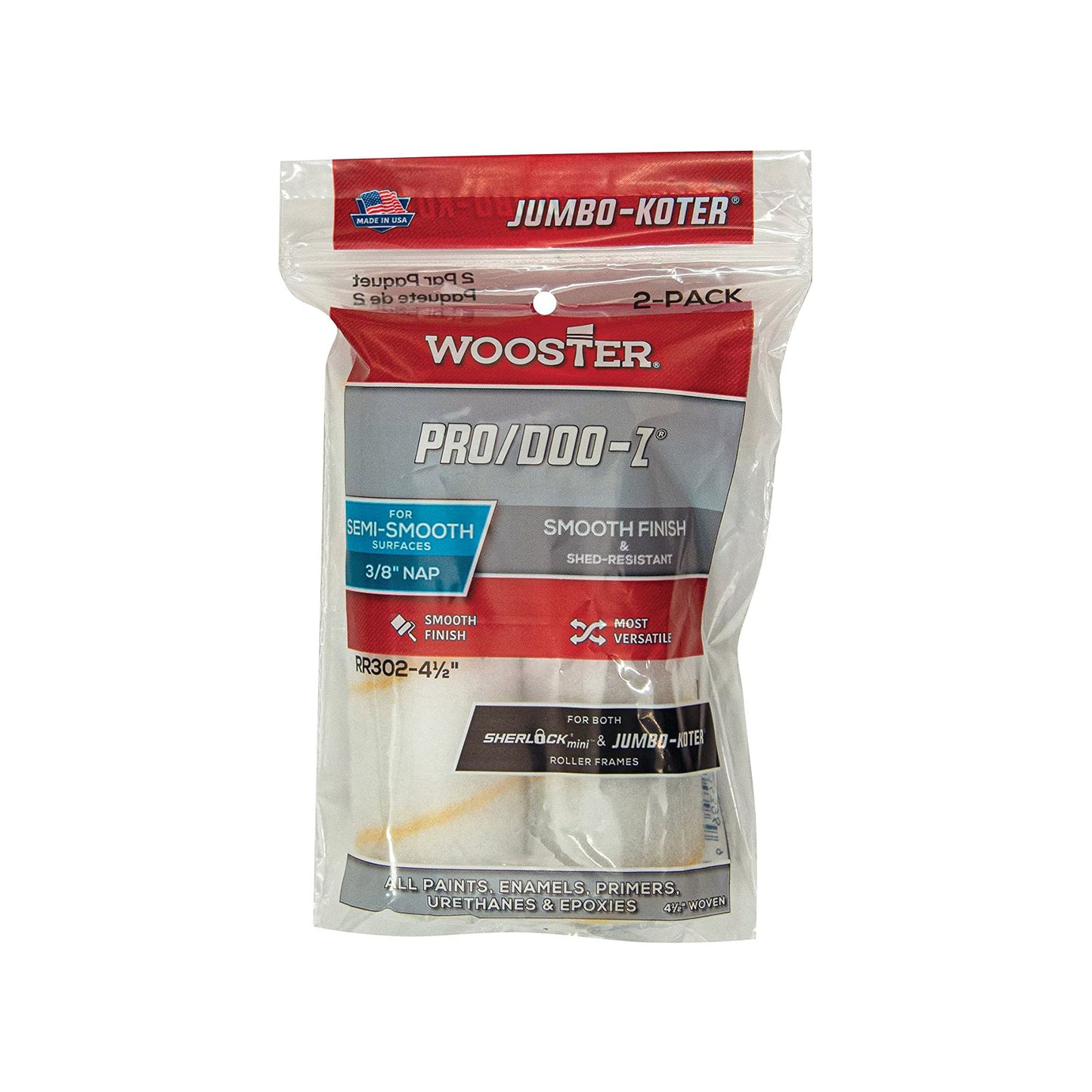 Rolls (2) Jumbo Koter Pro/Doo-Z 4.5" Wooster RR302