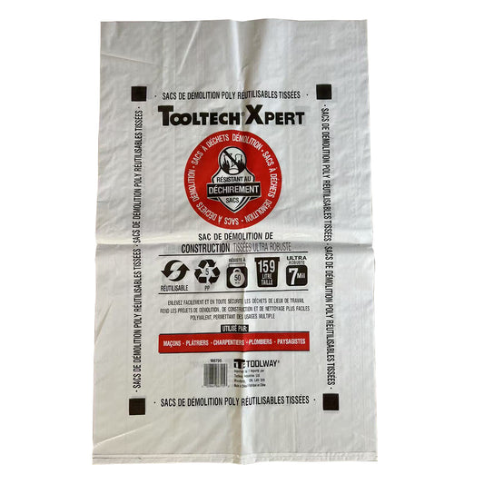 Sacs à déchets de démolition (10) 29.25po x 48.5po (7mil) Blanc Tooltech Xpert 186795